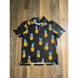 Chubbies Polo Shirt Mens Large Black  Pineapple Print Performance Stretch